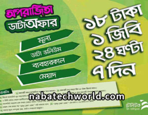 টেলিটক অপরাজিতা ১৮ টাকায় ১ জিবি ইন্টারনেট Teletalk Oporajita 1gb 18tk